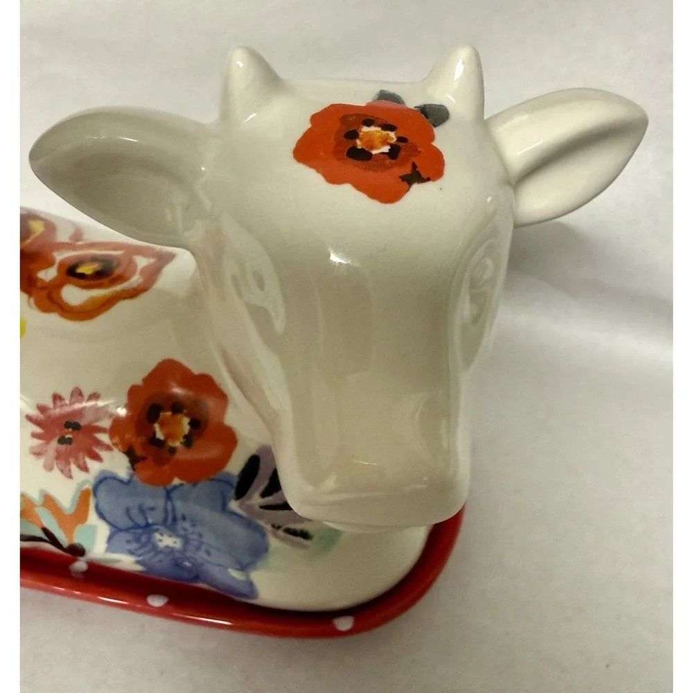 The Pioneer Woman Cow Butter Dish Floral Flea Market Pattern Mint